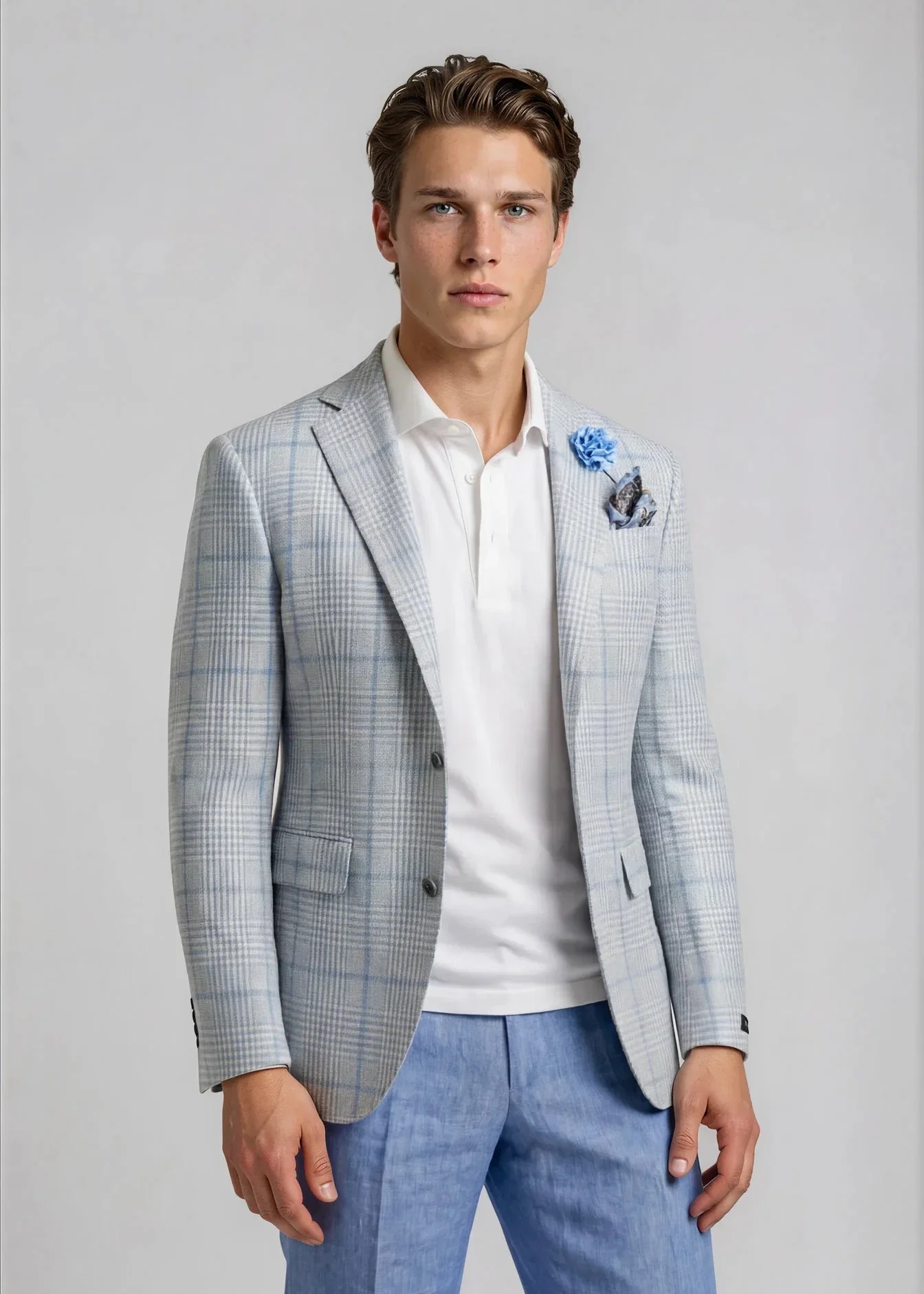 Image of Light Blue and Sky Large Glen Plaid Sport Coat