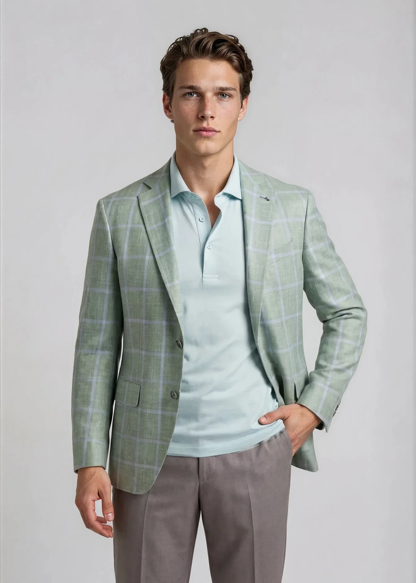 Image of Sage Green with Sky Windowpane Sport Coat