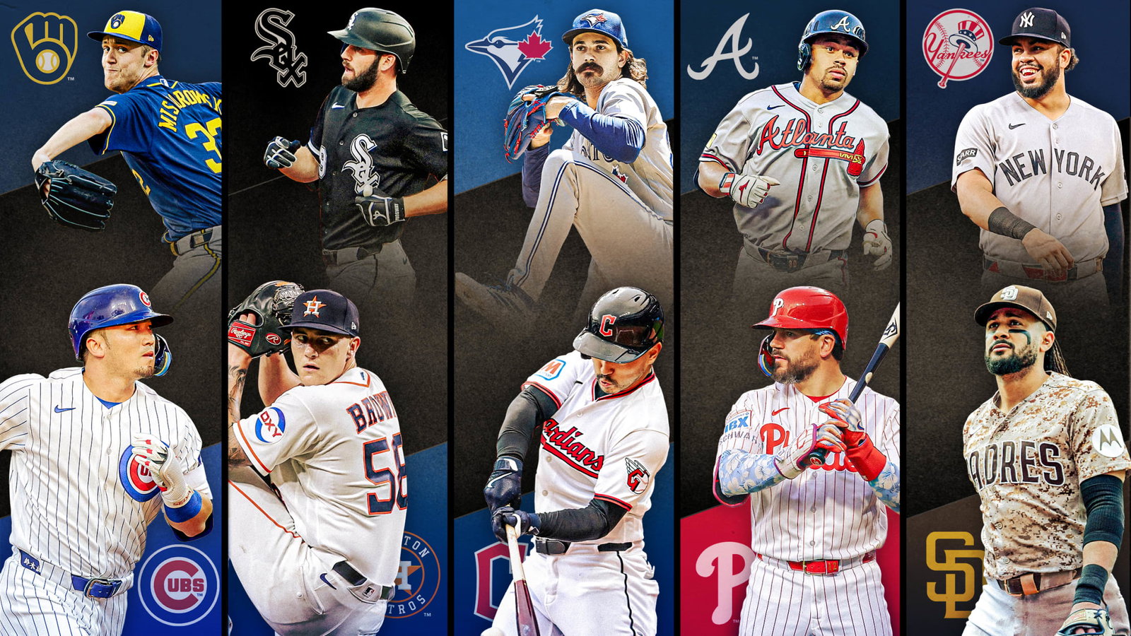 Brewers-Cubs, White Sox-Astros, Blue Jays-Guardians, Braves-Phillies and Yankees-Padres highlight this week's showdowns