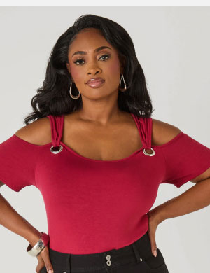 Grommet Cold Shoulder Top