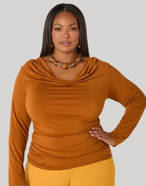 Draped Neck Stretch Knit Top