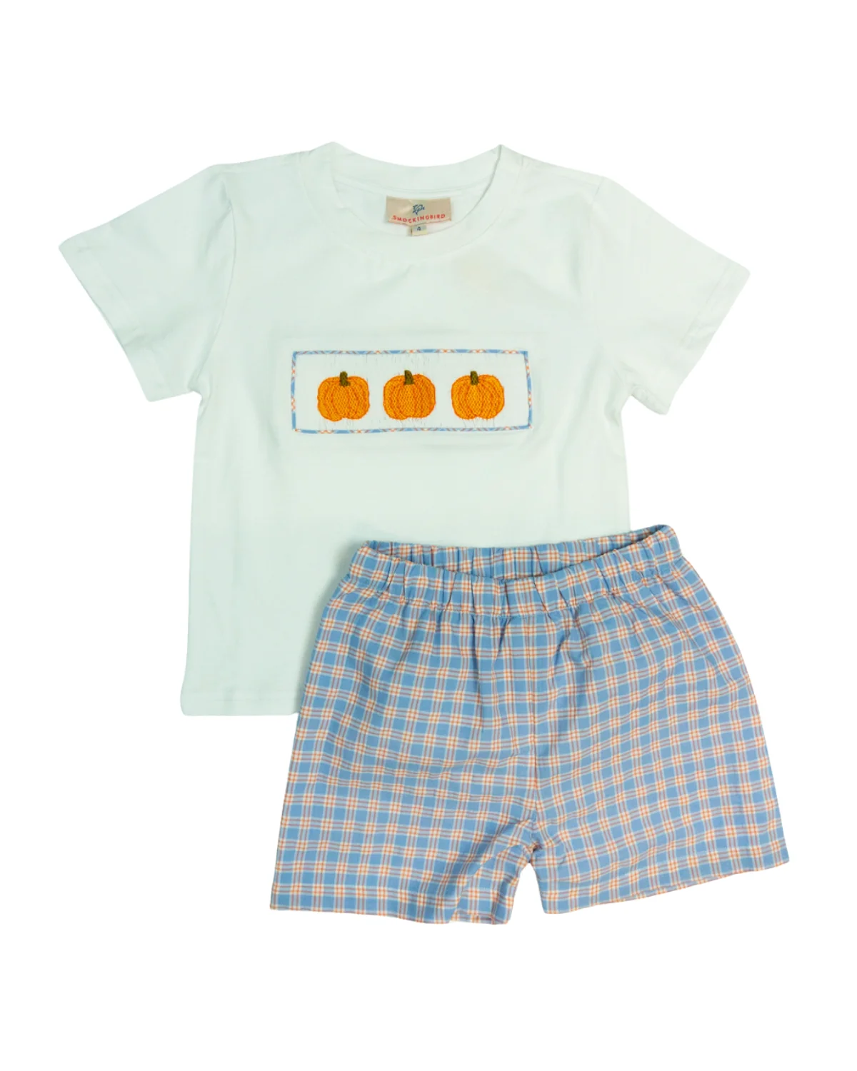 Image of Pumpkin Plaid Smocked Shorts Set