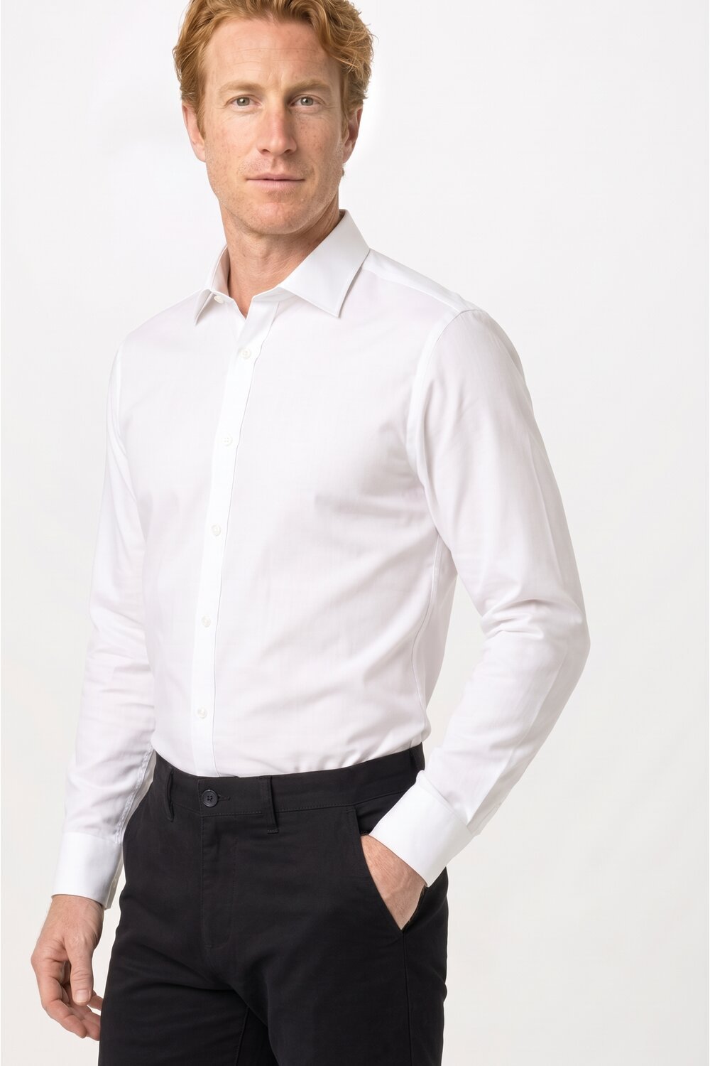 Image of Disley Men's Tramore Stretch Long Sleeve Shirt, White