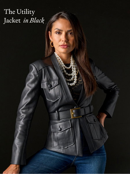 Belted Faux Leather Cut Away Utility Jacket