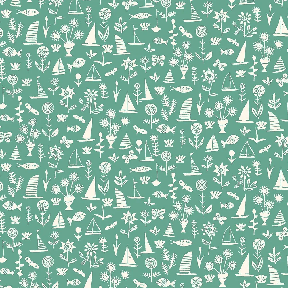 Image of Liberty Art Fabrics Green Sealife Lasenby Quilting Cotton