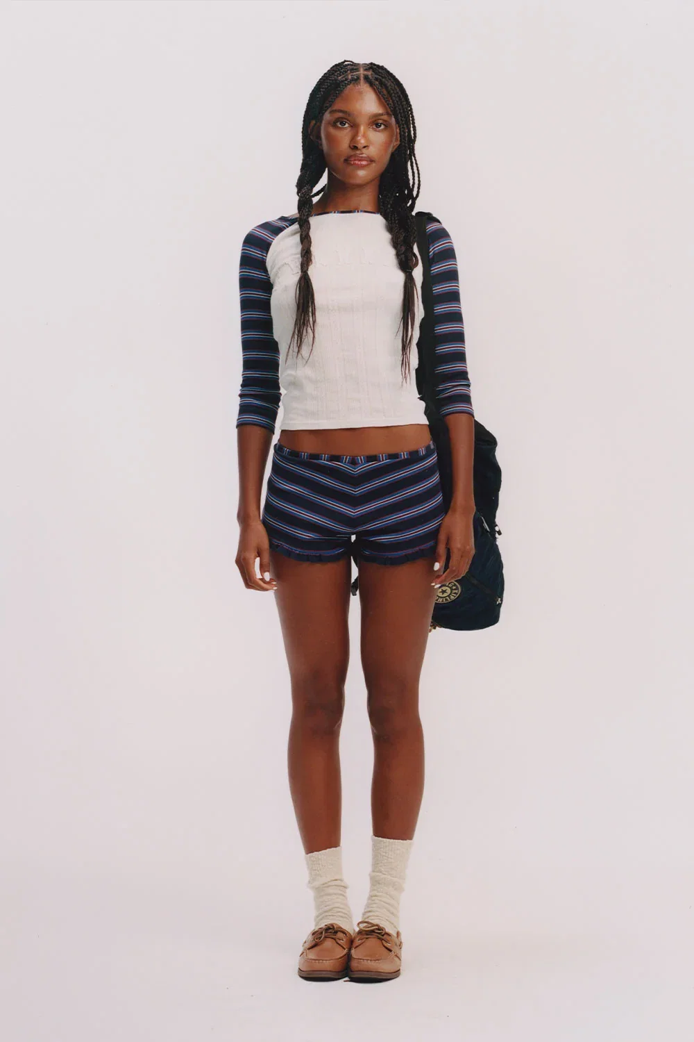 Image of Game Day Cotton Ribbed Shorts - Schoolhouse Stripe