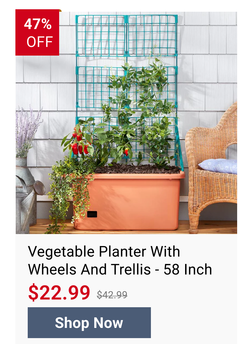 Vegetable Planter With Wheels And Trellis - 58 Inch Self Watering
