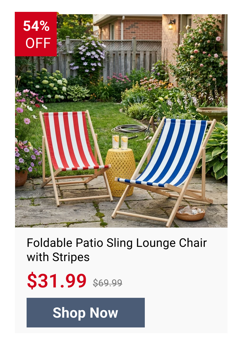 Foldable Patio Sling Lounge Chair with Stripes