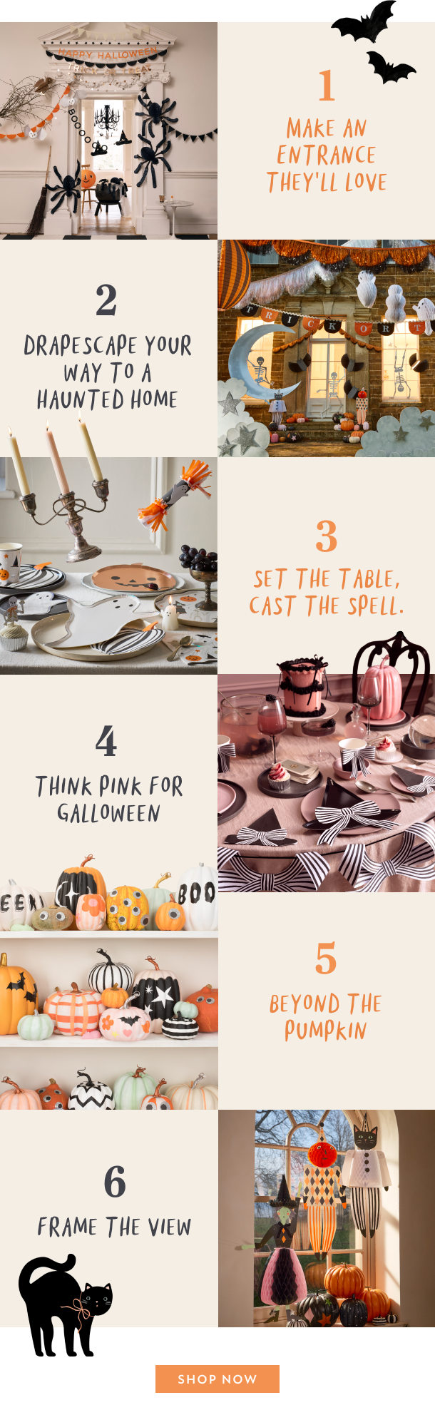 party table setup, supplies, favor bags, garlands