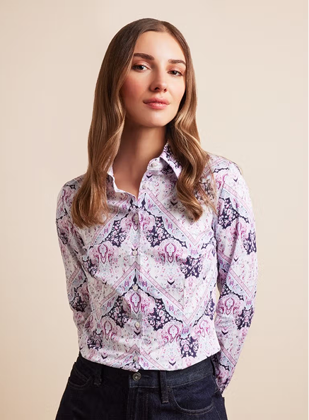 Fitted White & Pink Paisley Shirt