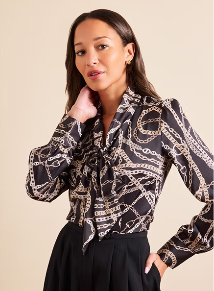 Black & White Chains Pussybow Blouse
