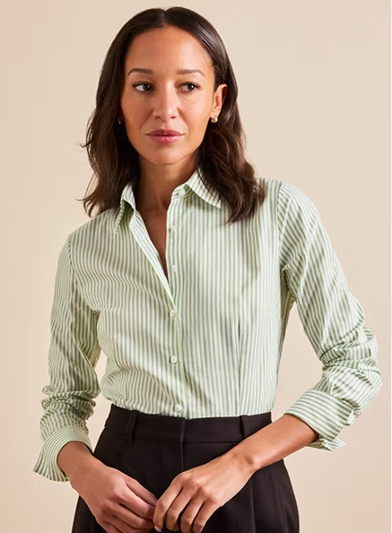 Fitted Green & White Bengal Stripe Shirt