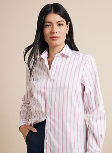 Relaxed Fit Pink & White Wide Stripe Shirt