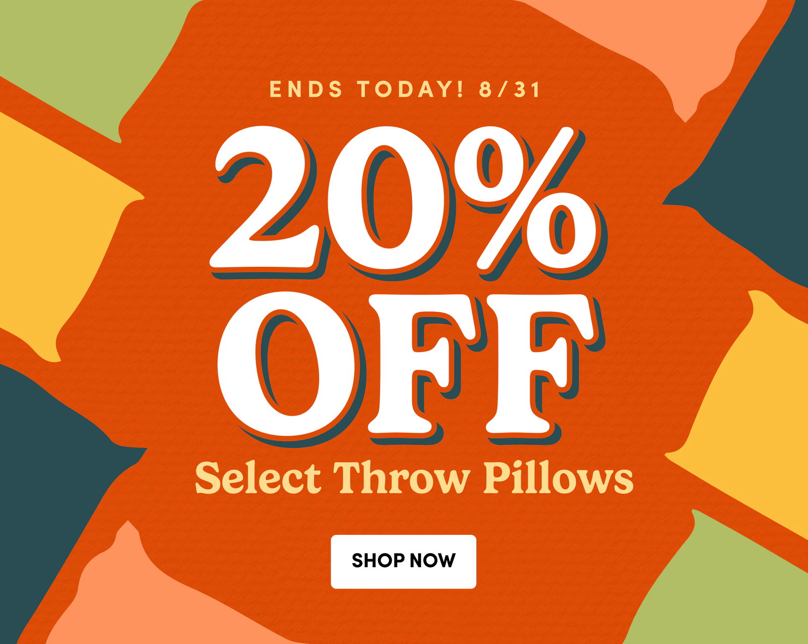 ENDS TODAY! 8/31 | 20% OFF | Select Throw Pillows | SHOP NOW