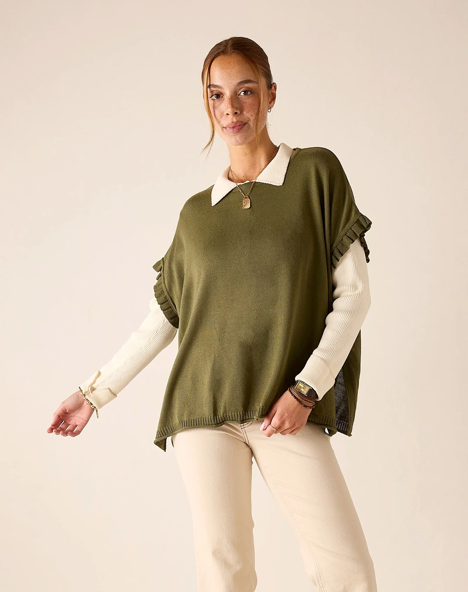 Catalina Short Sleeve Ruffle Sweater - Moss