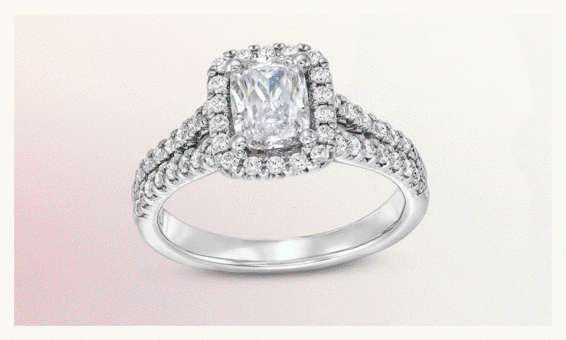 Rotating various-shaped centered diamond rings on eternity bands, set in different metals.