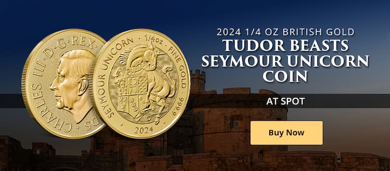 GOLD AT SPOT: 2024 1/4 oz British Gold Tudor Beasts Seymour Unicorn Coin (BU)
