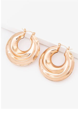 Gold Tone Puff Hoop Earrings