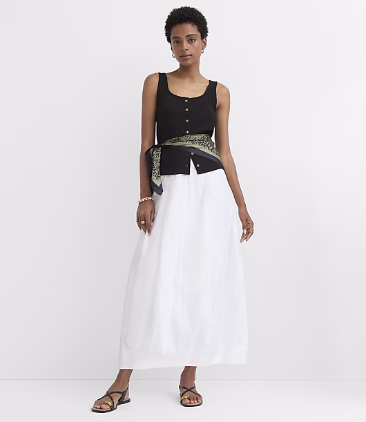 Seamed Poplin Midi Skirt