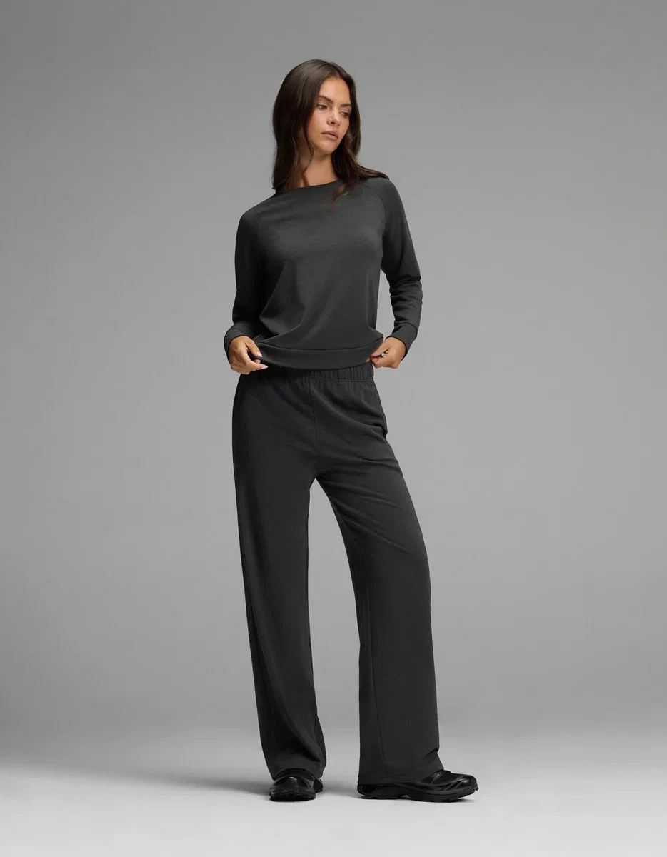 Image of Women's Brushed Bamboo Pullover Crew & Wide Leg Pull On Pant Set