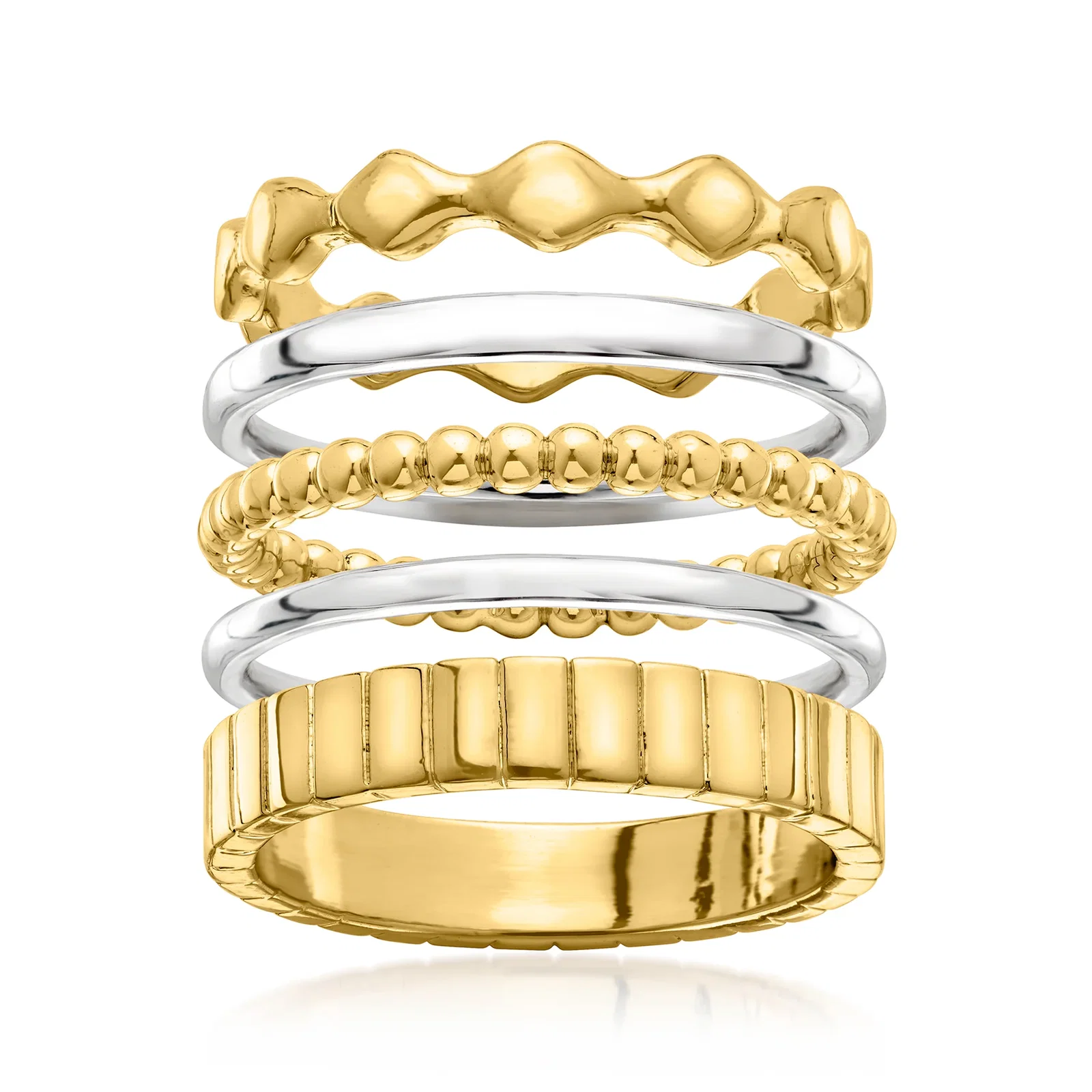 Image of Silver and 14kt Gold-Plated Jewelry Set: Five Stackable Rings