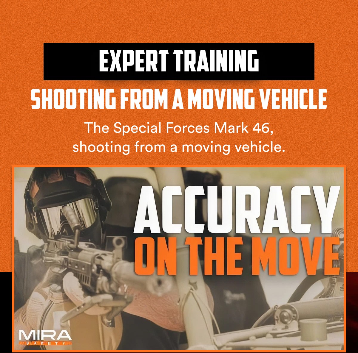 Expert training shooting from a moving vehicle. The Special Forces Mark 46, shooting from a moving vehicle. Accuracy on the move.