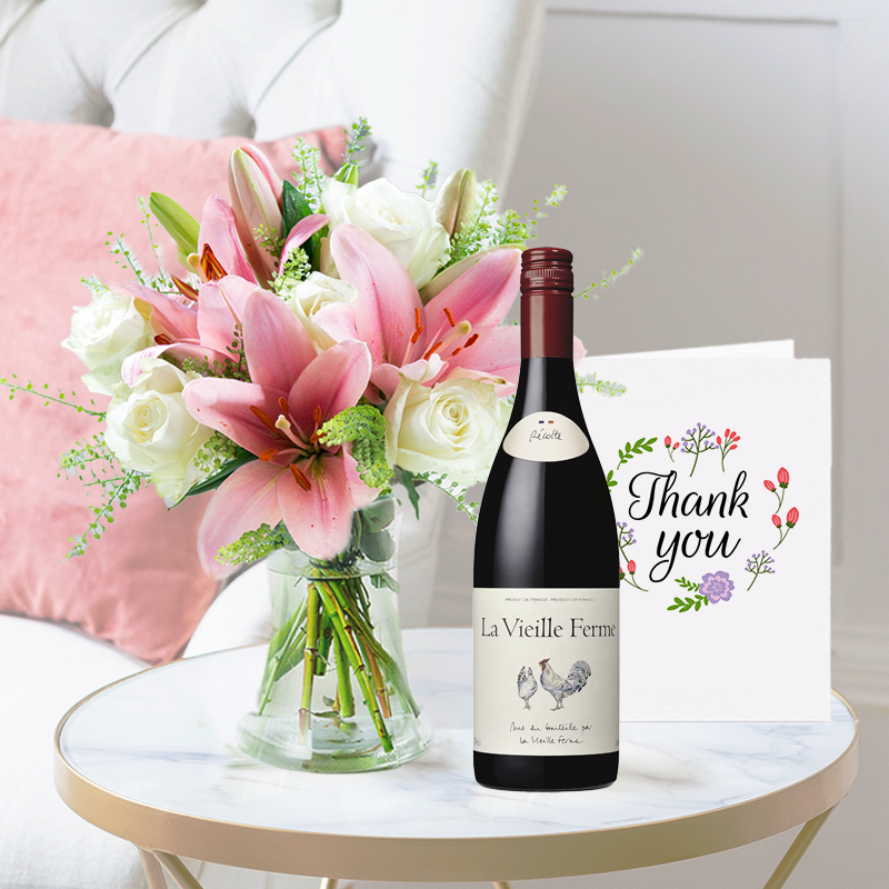 Image of Beautiful Lily & Rose, La Vielle Ferme Red (75cl) & Thank You Card