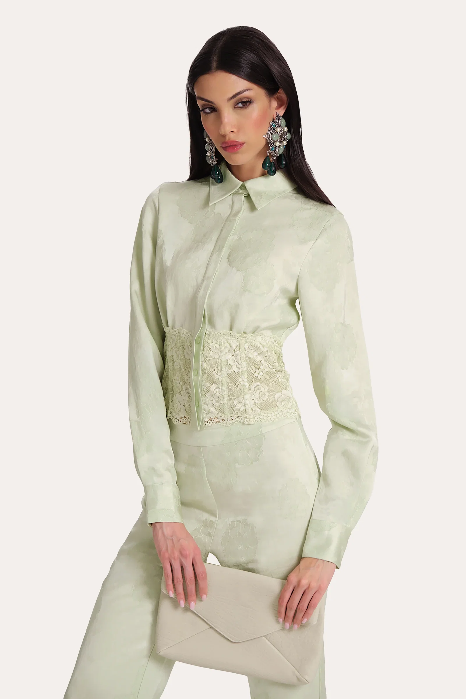 Image of Savannah Satin Jacquard Corset Shirt