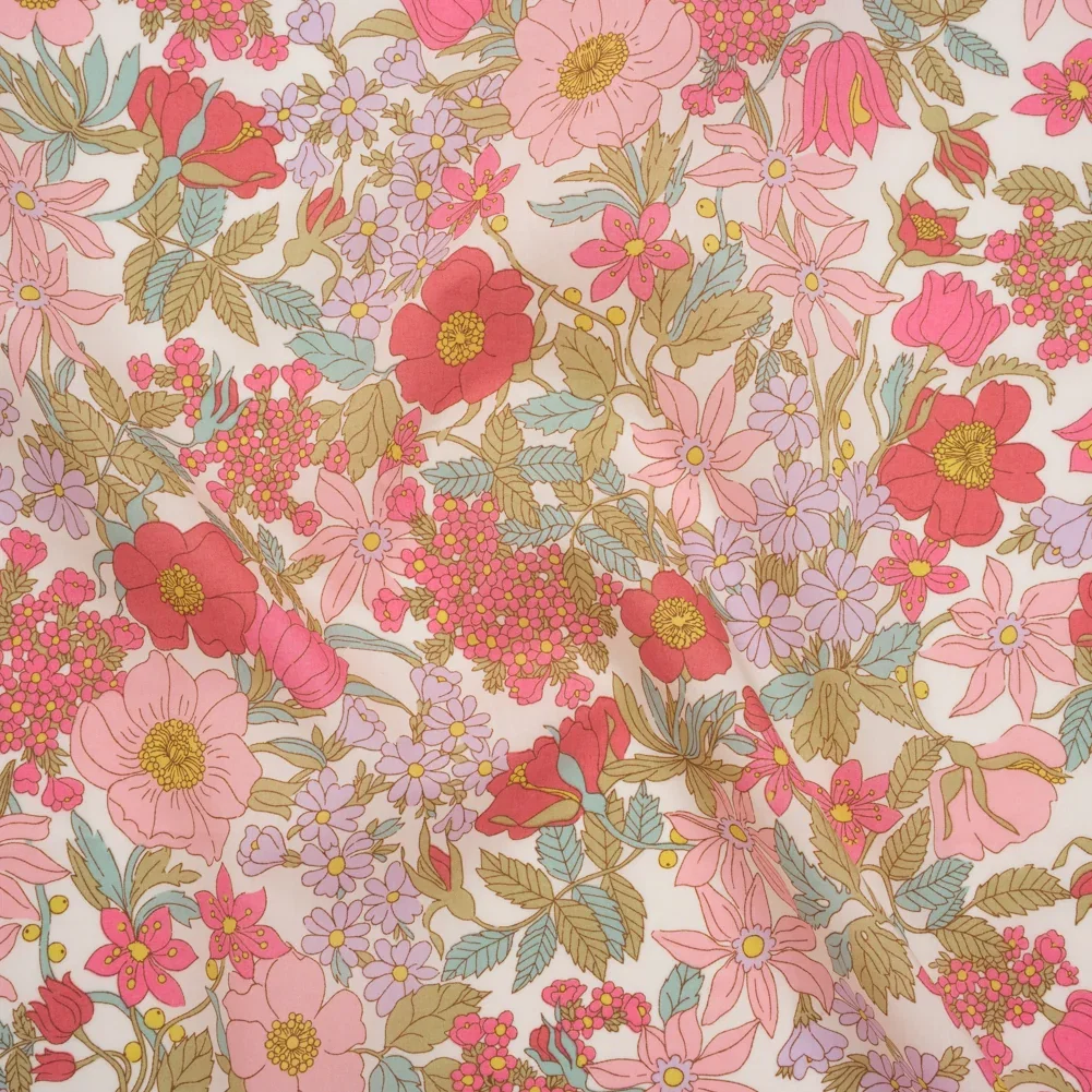 Image of Liberty Fabrics Tana Lawn® - Clarabell Pink - Light Pink, Olive Green and Pale Purple Floral
