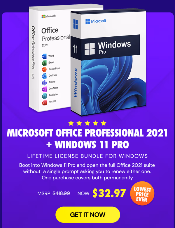 The Ultimate Microsoft Office Professional 2021 for Windows: Lifetime License + Windows 11 Pro Bundle