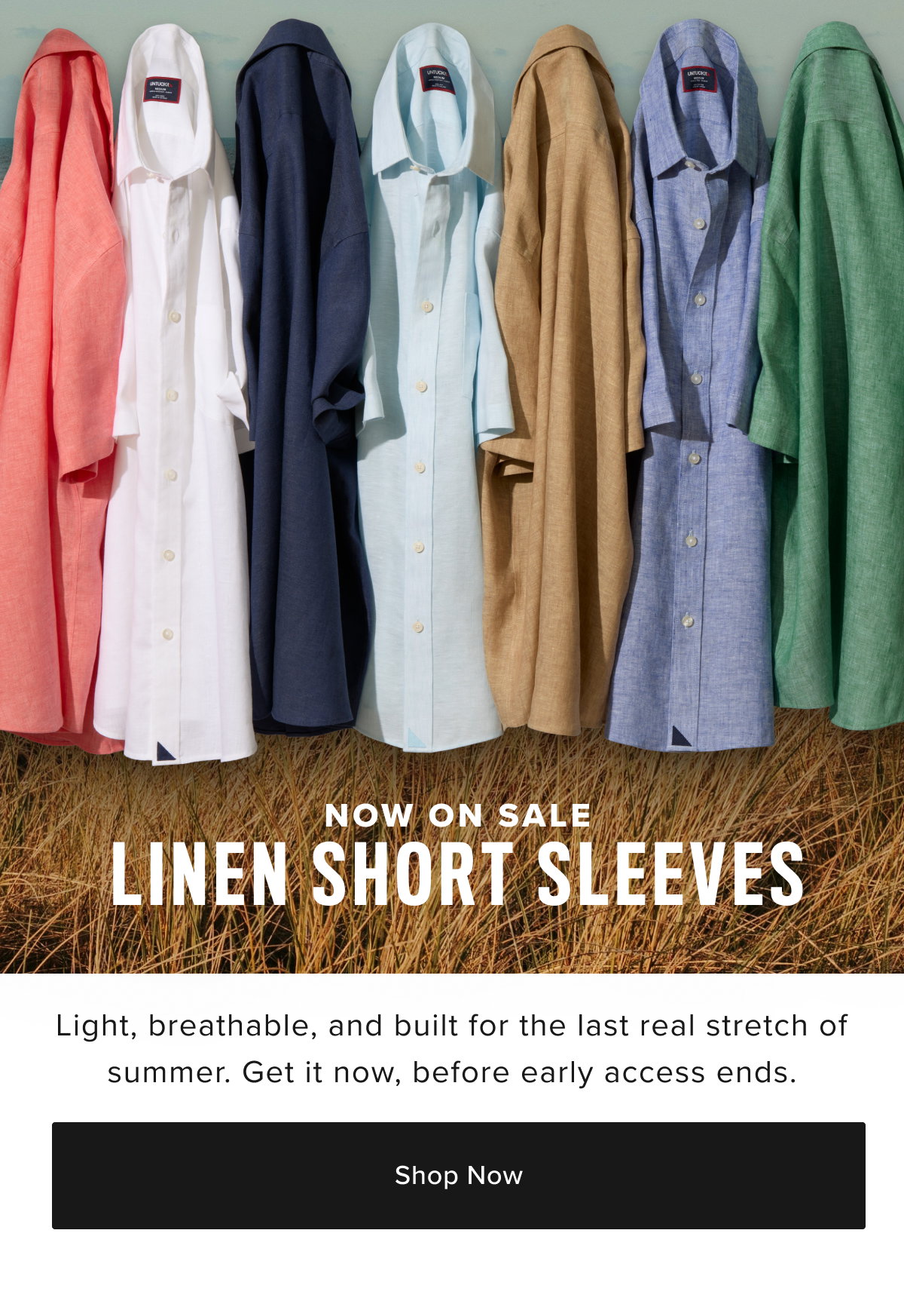 Collection of Linen shirts in various colors. 
