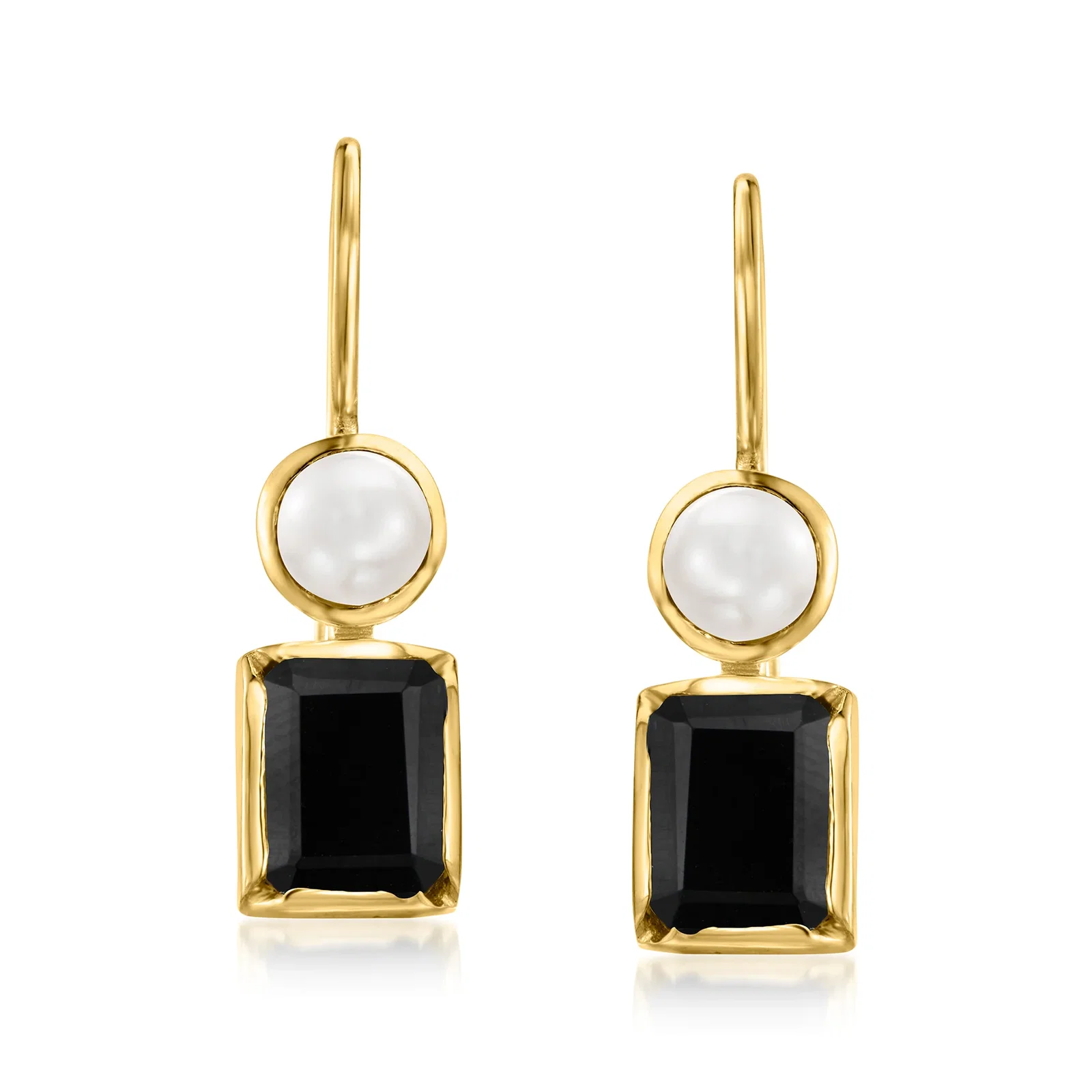 Image of Onyx and 4.5-5mm Cultured Pearl Drop Earrings in 18kt Gold Over Sterling