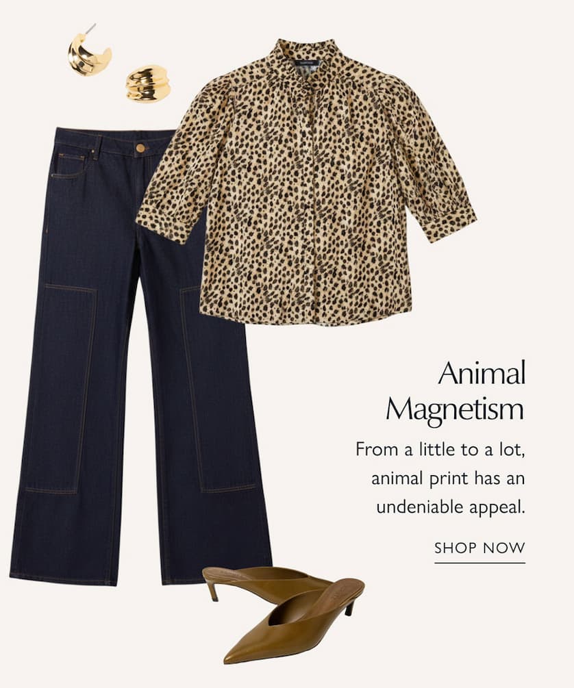 Animal Magnetism. From a little to a lot, animal print has an undeniable appeal. Cutouts of look with animal print top. SHOP NOW