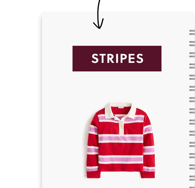 Girls' striped rugby sweatshirt in Classic Cardinal Petuni
