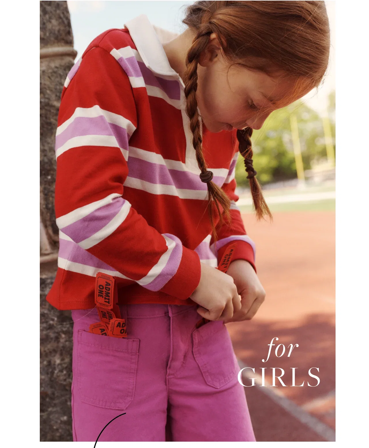 Shop the look for girls - Girls' striped rugby sweatshirt in Classic Cardinal Petuni