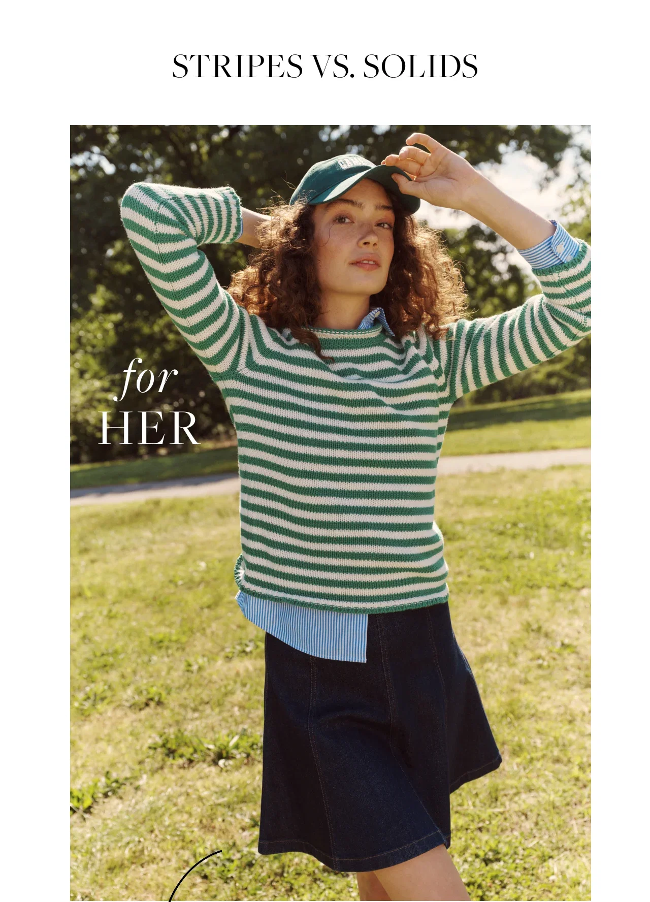 Stripes vs. Solids For Her - Classic mockneck sweater in Festive Green Ivory Str