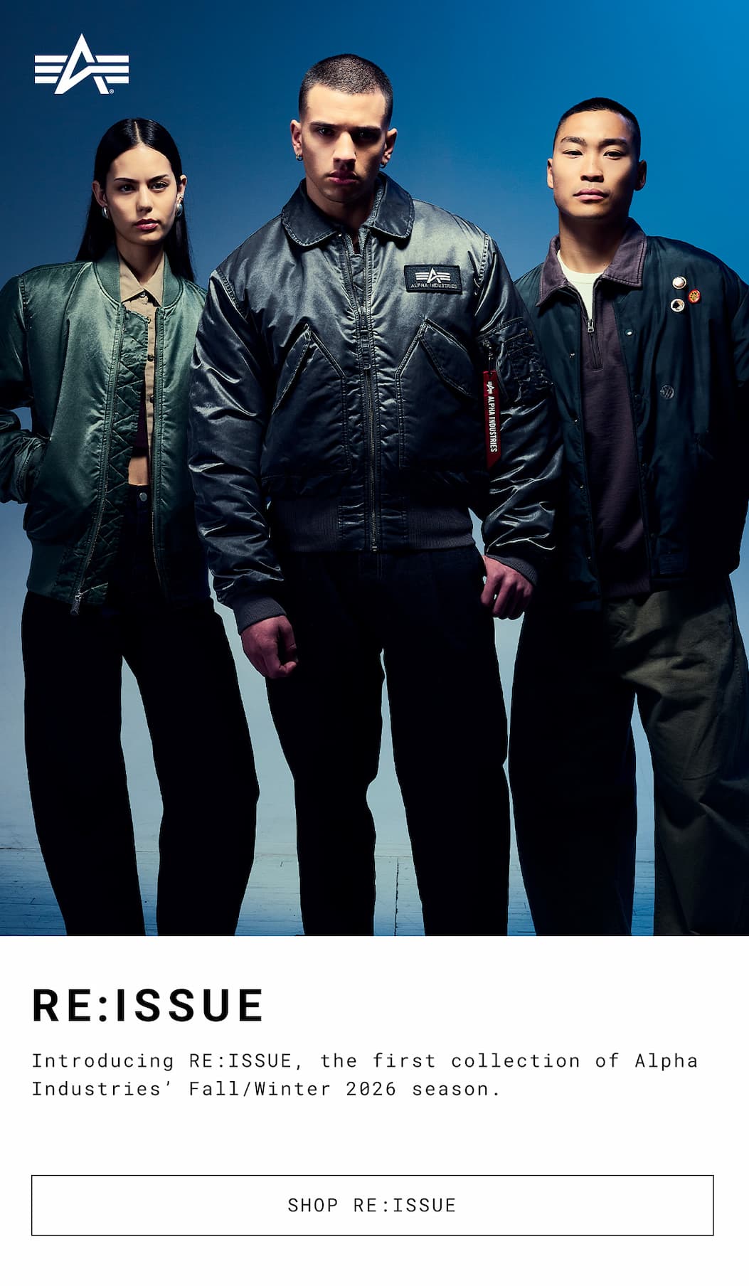 alpha industries Fall Winter 2026 first collection launch, Re:Issue
