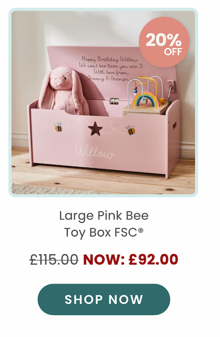 Personalised Large Pink Bee Toy Box FSC®