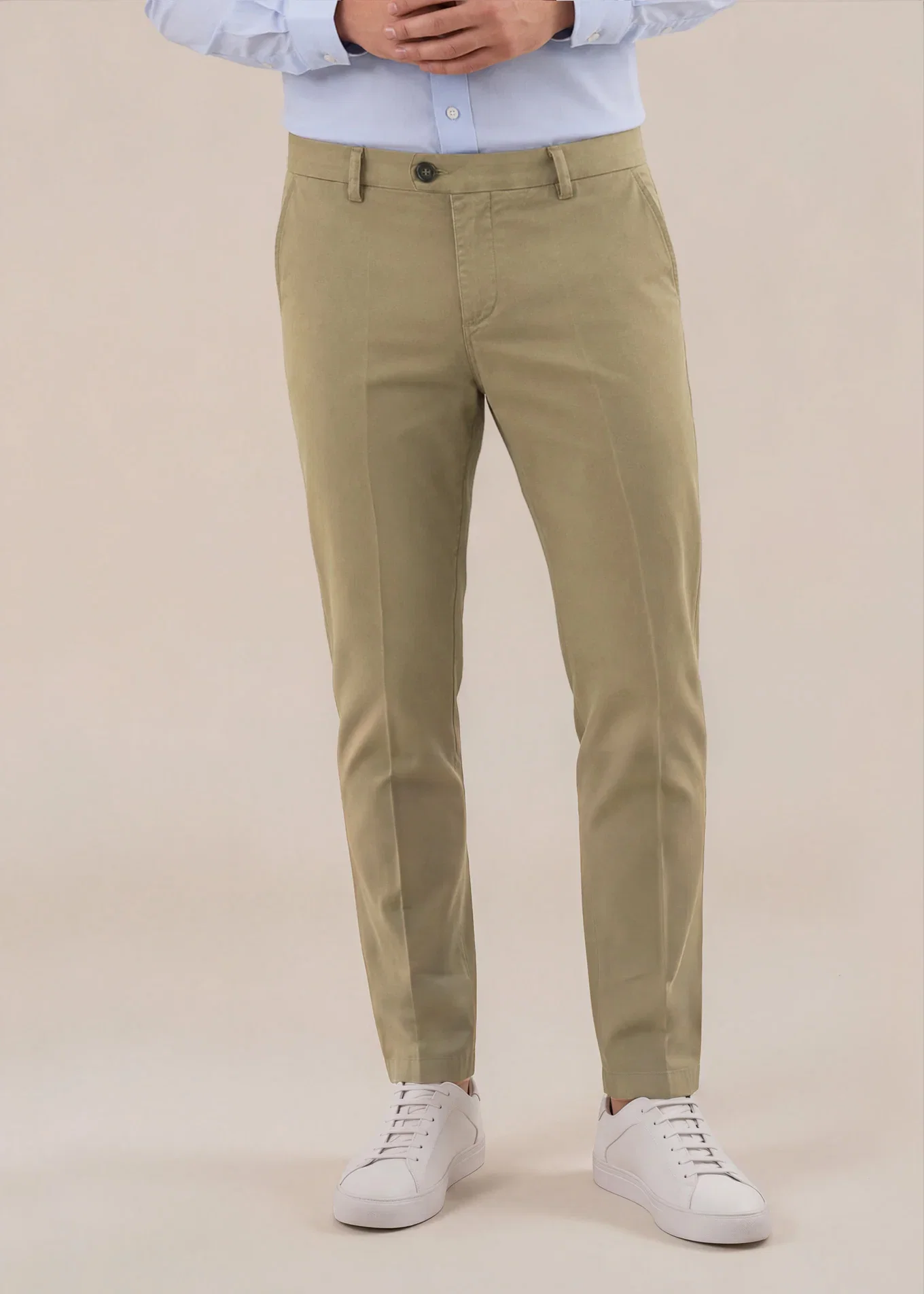 Image of Khaki Italian Stretch Cotton Chino Pant