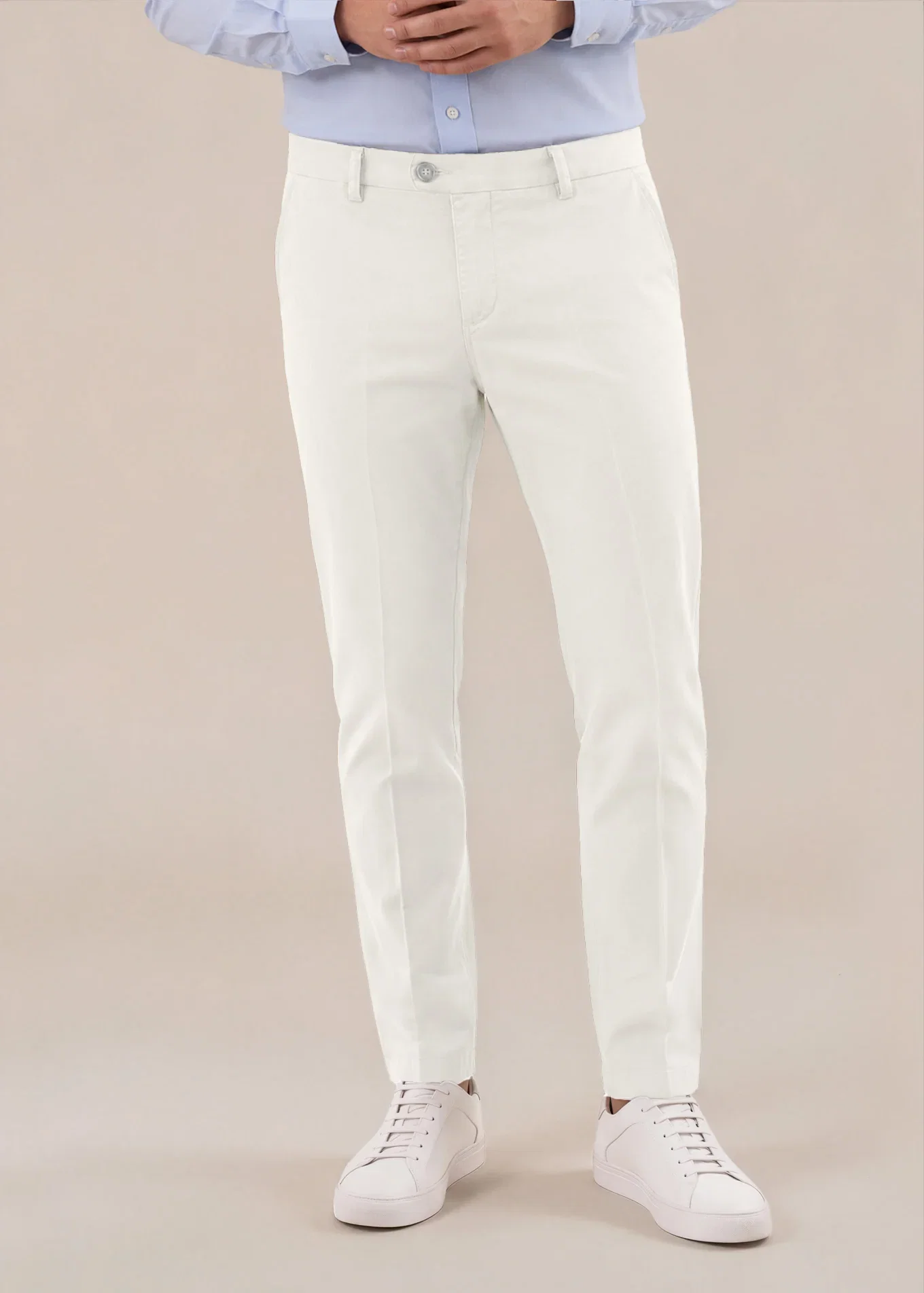 Image of White Italian Stretch Cotton Chino Pant