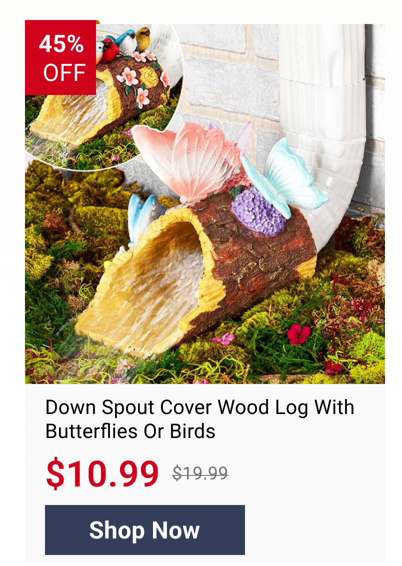 Down Spout Cover Wood Log With Butterflies Or Birds