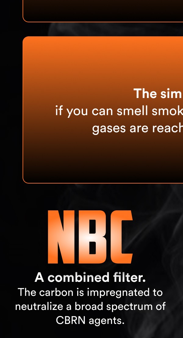 The simpli if you can smell smoke gases are reaching nbc a combined filter. The carbon is impregnated to neutralize a broad spectrum of cbrn agents.