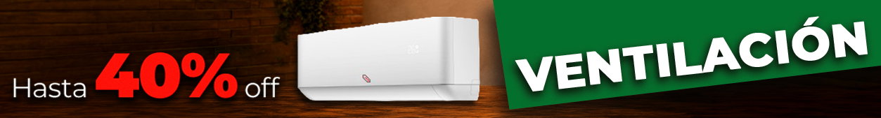Wall-mounted air conditioner on wooden background with 'Up to 40% off' sale and green Ventilation banner
