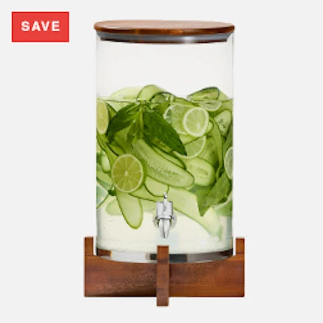 Salisbury & Co Signature Crystal Drink Dispenser with Wooden Stand, 6.8L