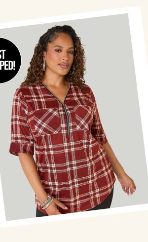 Zip Front Plaid Top