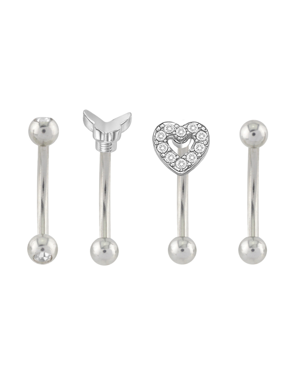 Multi-Pack Butterfly Heart CZ Belly Rings 4 Pack - 16 Gauge