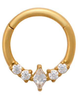 ASTM F-136 Titanium Rhombus CZ Gold-Plated Hinged Septum Ring - 16 Gauge