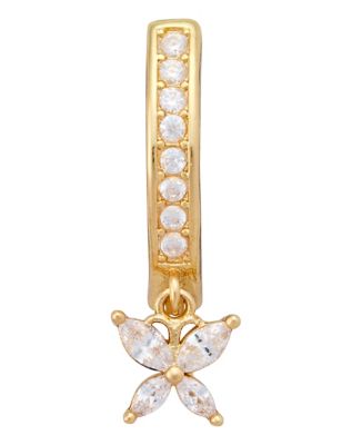 Gold Titanium CZ Dangle Hinge Hoop Belly Ring - 14 Gauge