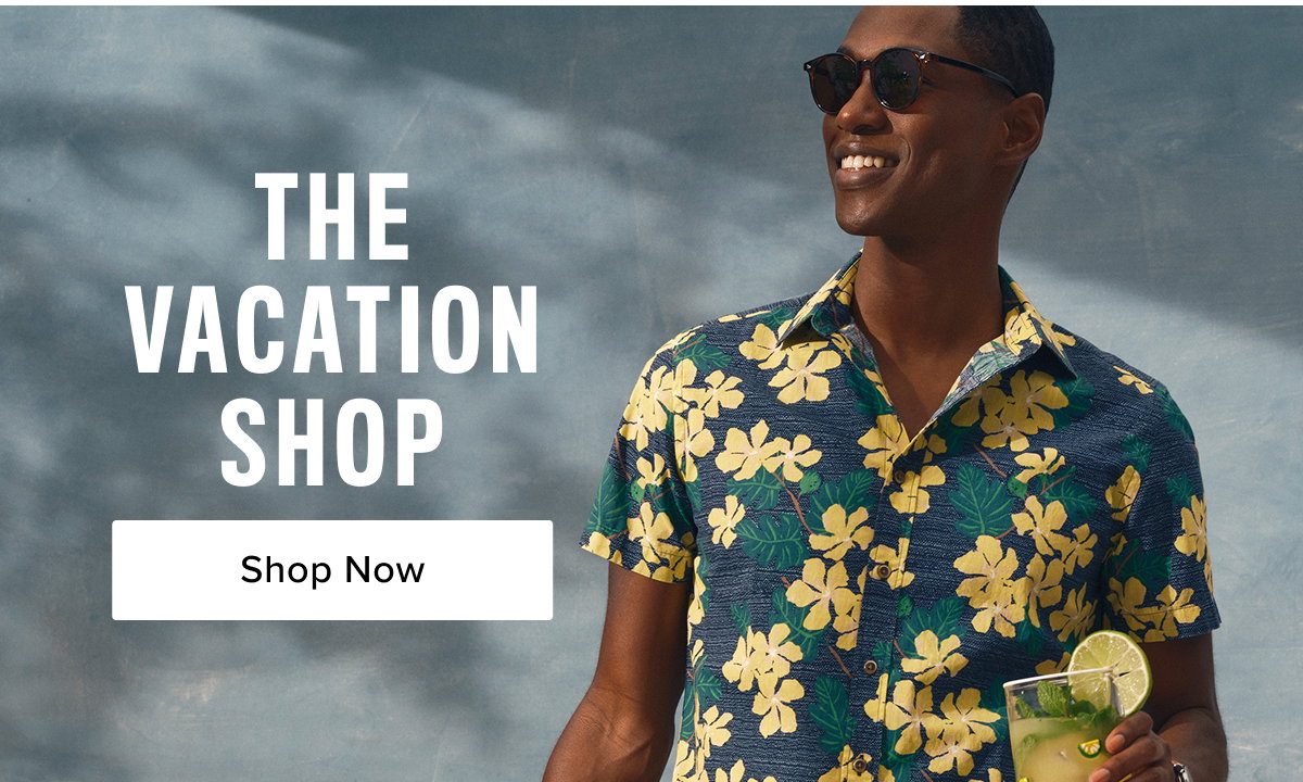 The vacation shop: Model is wearing UNTUCKit vintage wash shit. 