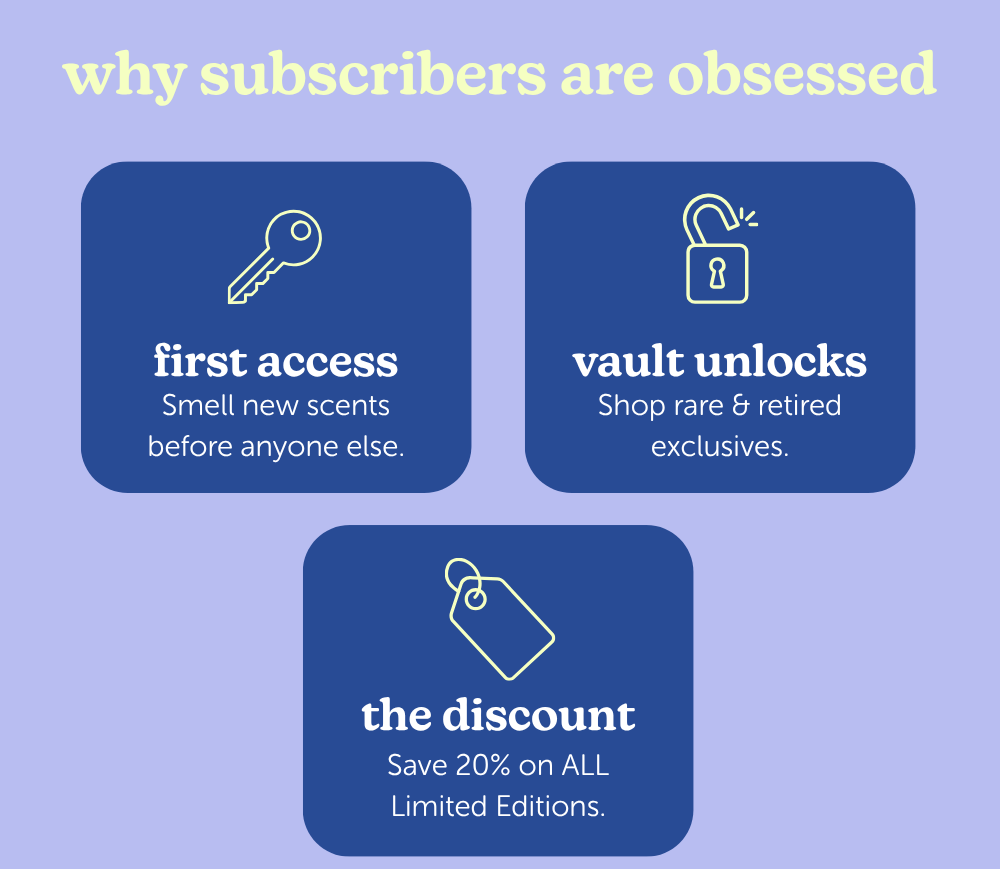 why subscribers are obsessed. first access, vault unlocks, the discount. 